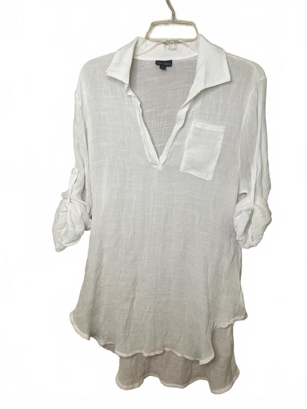Coco + Carmen White Lightweight Crinkle Gauze Tunic Semi Sheer Top Size S/M